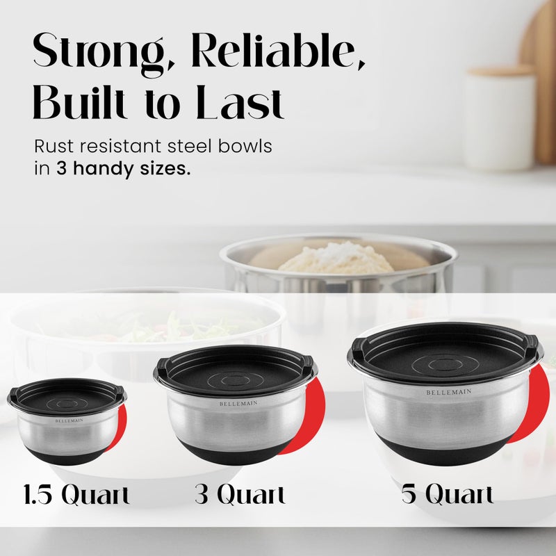 Bellemain Mixing Bowls with Lids Set - Stainless Steel Mixing Bowls with Airtight Lids - Food Storage Containers - 3PCS Set with Non-Slip Bottoms Kitchen Essentials for Baking - Serving - Image 5